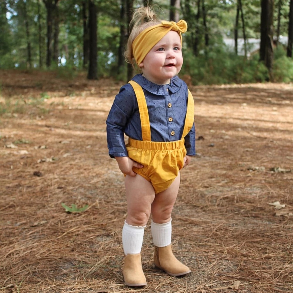 NWT Corduroy Bubble Overalls Chambray Blouse Headband 3 Piece Set